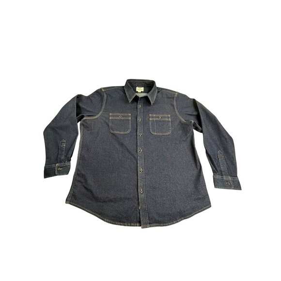 Blake Shelton Lands End Men XL Blue Denim Button-Up Trucker Jean Shirt Dark Wash - Picture 1 of 9